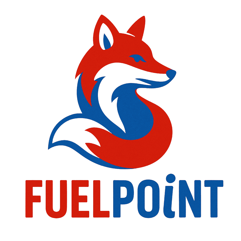 A stylized red and blue fox logo above the text 'FUELPOINT'.